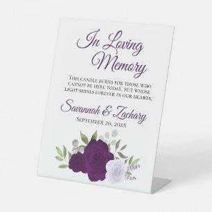 Purple Boho Roses Loving Memory Wedding Memorial Pedestal Sign