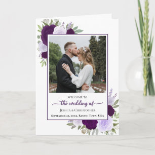 Purple Boho Roses & Photo Elegant Wedding Programme
