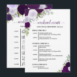 Purple Boho Roses Wedding Events & Timeline Programme<br><div class="desc">These beautiful cards are designed to let your guests know the schedule for your wedding celebration. The rustic boho chic design includes hand painted watercolor roses, eucalyptus leaves, and garden greenery in shades of purple, plum, and lavender. The front has a list of events for the entire weekend, and the...</div>
