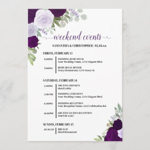 Purple Boho Roses Wedding Events & Timeline Programme