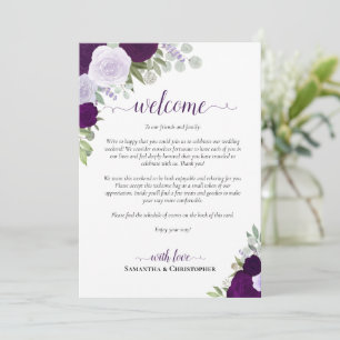 Purple Boho Roses Wedding Welcome & Itinerary Programme
