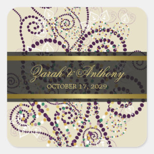 Purple Boho Spirals Elegant Chic Wedding Stickers