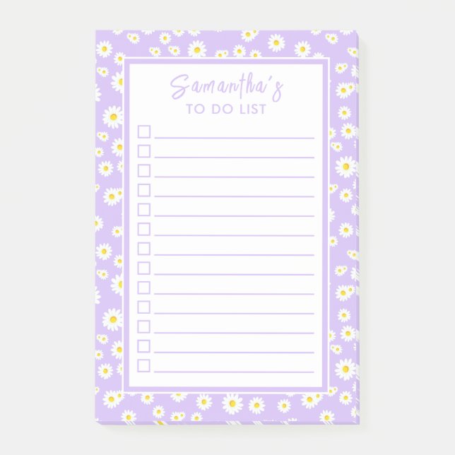 Purple Boho Spring Daisies To Do List Post-it Notes (Front)