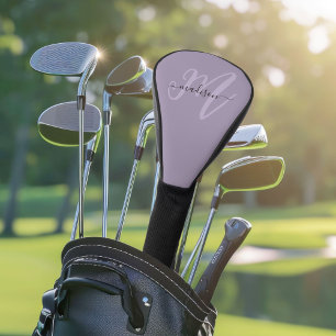 Purple Boho Stylish Script Monogram and Name Golf Head Cover