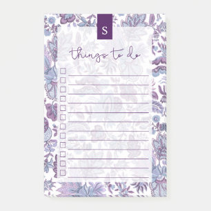 Purple Boho Vintage Floral Lined To-Do List Post-it Notes