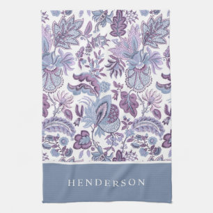Purple Boho Vintage Floral Monogram Tea Towel