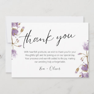 Purple Boho Watercolor Floral Wedding Thank You Card