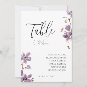 Purple Boho Watercolor Orchids Wedding Table Card