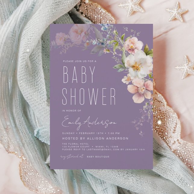 Purple Boho Wildflower Baby Shower Invitation Flyer (Creator Uploaded)