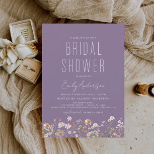 Purple Boho Wildflower Bridal Shower Elegant Invitation
