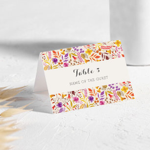 Purple Boho Wildflower Foliage Wedding Place Card
