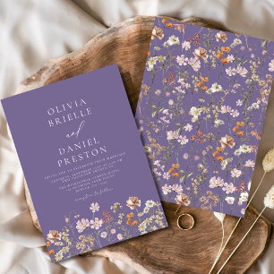 Purple Boho Wildflower Garden Wedding Invitation