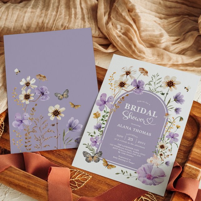 Purple Boho Wildflower Meadow Bridal Shower Invitation (Creator Uploaded)