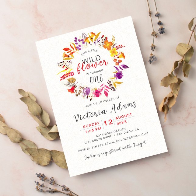 Purple Boho Wildflower Wreath Foliage Birthday Invitation (Creator Uploaded)