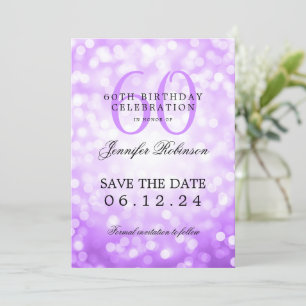 Purple Bokeh 60th Birthday Save the Date Invitation