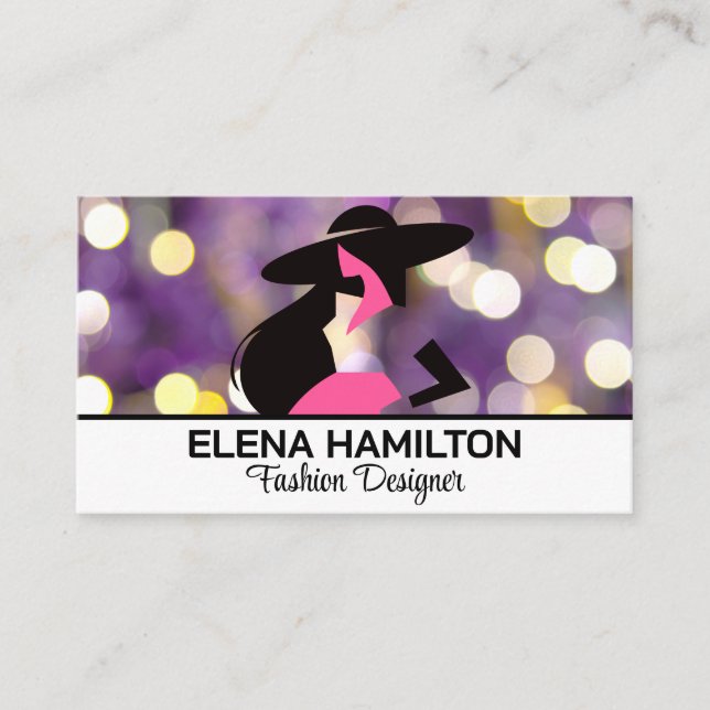 Purple Bokeh Background | Fashion Model Logo Business Card (Front)