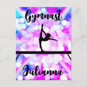 Purple Bokeh Blast Gymnastics Beam Personalised    Postcard
