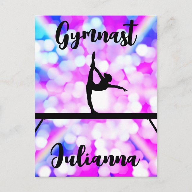 Purple Bokeh Blast Gymnastics Beam Personalised    Postcard (Front)
