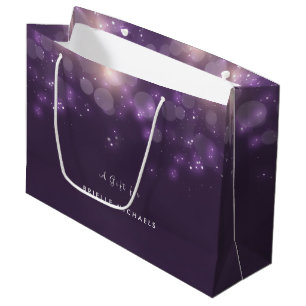 Purple Bokeh Elegant Sparkle Glow With Name Large Gift Bag
