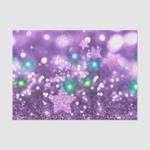 Purple Bokeh Faux Glitter & Colourful Shining Star Tissue Paper