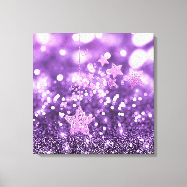 Purple Bokeh Faux Glitter & Stars Canvas Print (Front)