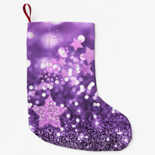 Purple Bokeh Faux Glitter & Stars Small Christmas Stocking