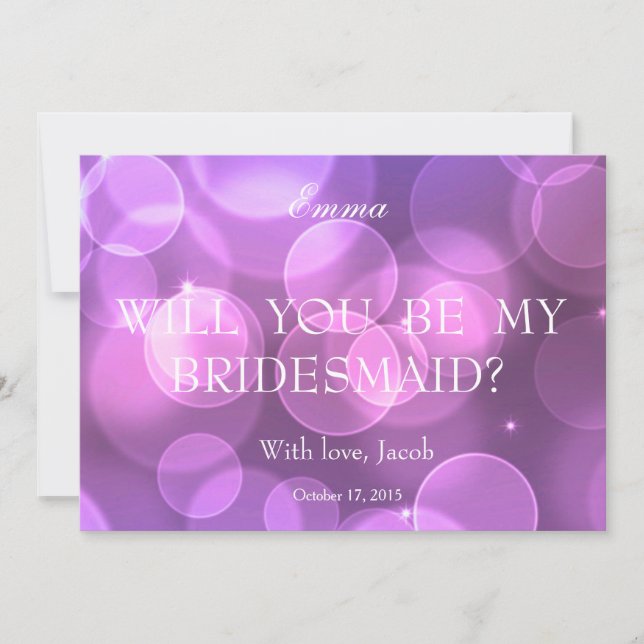 Purple Bokeh Glitter Will You Be My Bridesmaid Invitation (Front)