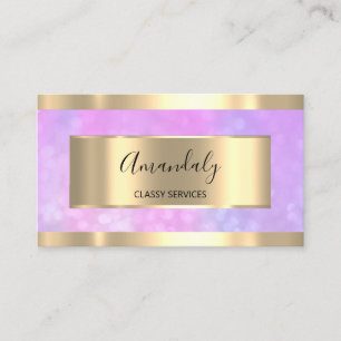 Purple Bokeh Gold Professional Makeup Nails Pink Business Card
