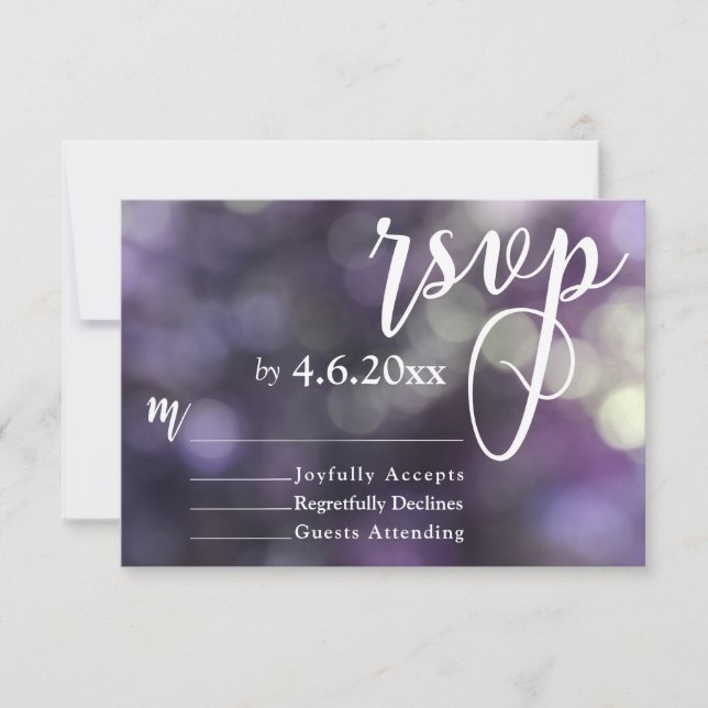 Purple Bokeh Light & Typography 32 RSVP Card (Front)
