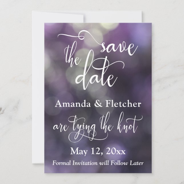 Purple Bokeh Light & Typography 32 Save the Date (Front)
