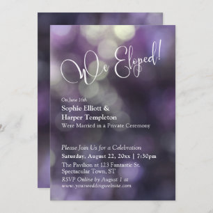 Purple Bokeh Light & "We Eloped" Typography Invitation