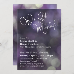 Purple Bokeh Light & "We Got Married" Typography Invitation