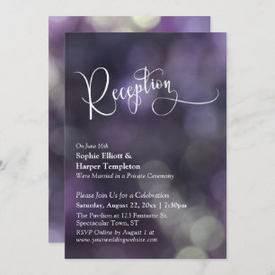 Purple Bokeh Light Wedding Reception Typography Invitation