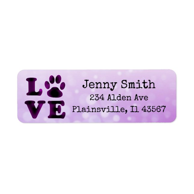 Purple Bokeh  Love Paw Print Return Address Label (Front)