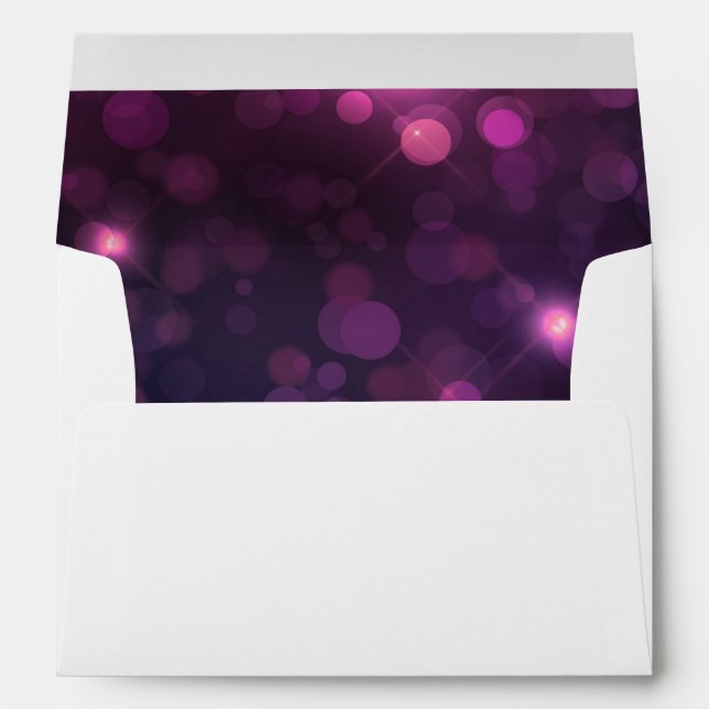 Purple Bokeh Sparkle Silver String Lights Wedding Envelope (Back (Bottom))