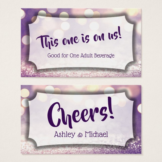 Purple Bokeh Wedding & Event Drink Tickets (Front & Back)