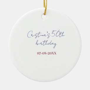 purple bold 50 birthday anniversary add name date ceramic tree decoration
