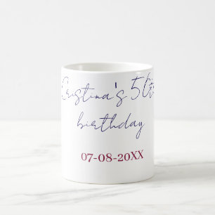 purple bold 50 birthday anniversary add name date coffee mug