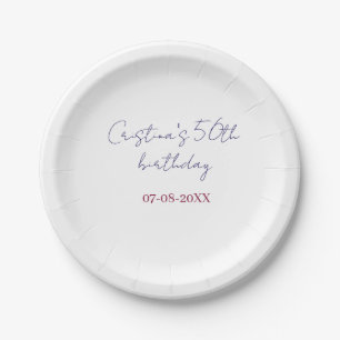 purple bold 50 birthday anniversary add name date  paper plate