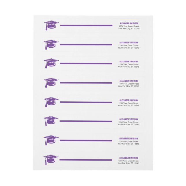 Purple Bold Cap Graduation Wrap Around Label (Sheet)