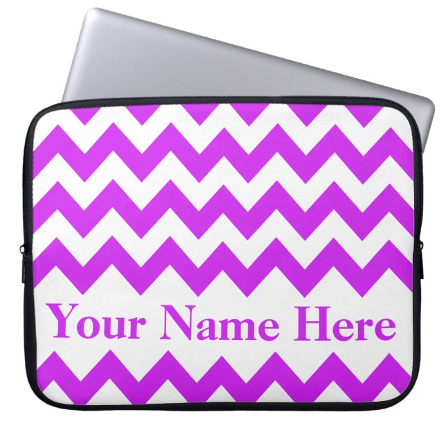 Purple Bold Chevron with customisable text Laptop Sleeve (Front)
