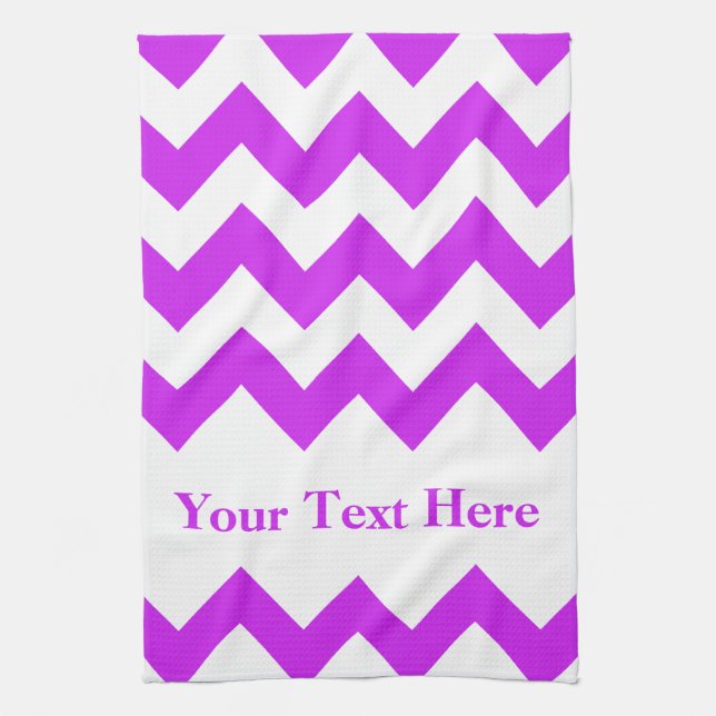 Purple Bold Chevron with customisable text Tea Towel (Vertical)