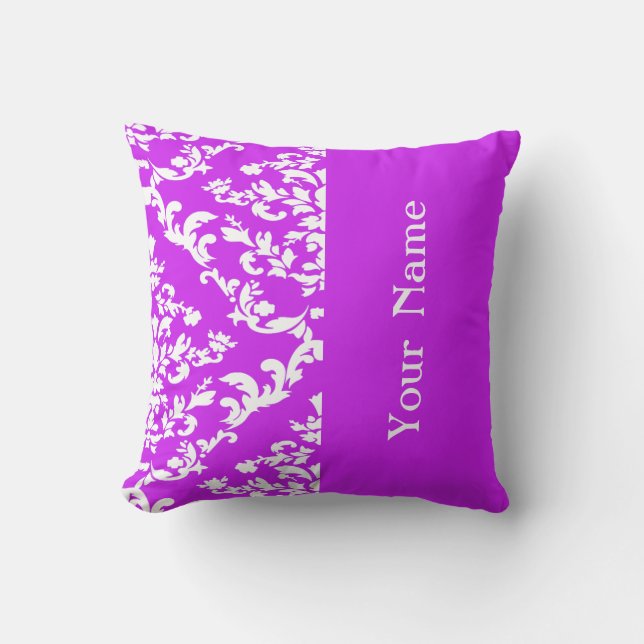 Purple Bold Damask w/ name @ Emporiomoffa Cushion (Front)
