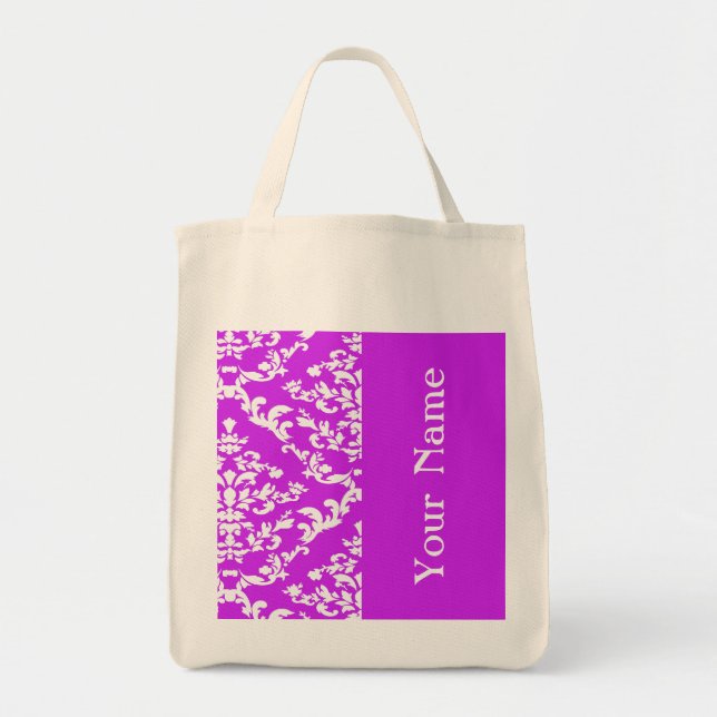 Purple Bold Damask w/ name @ Emporiomoffa Tote Bag (Front)