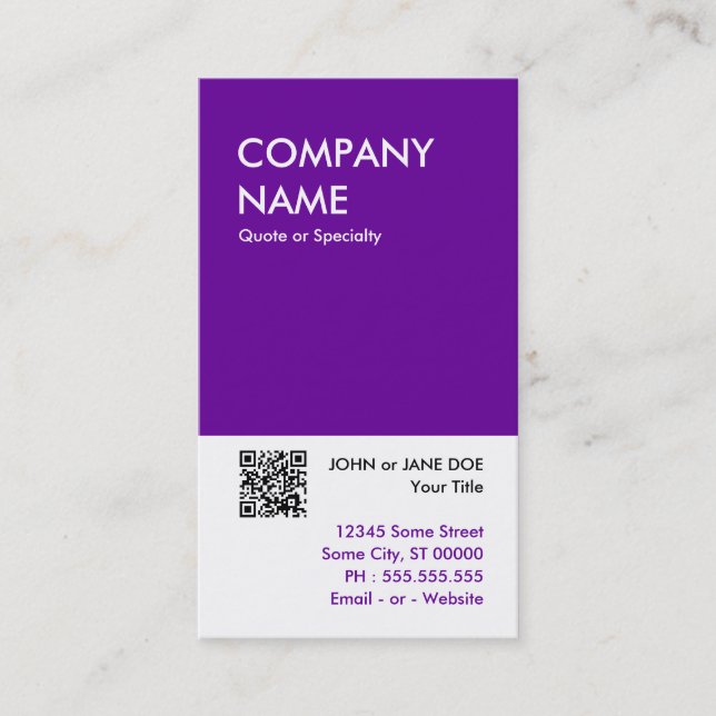 purple bold design your own QR code Business Card (Front)