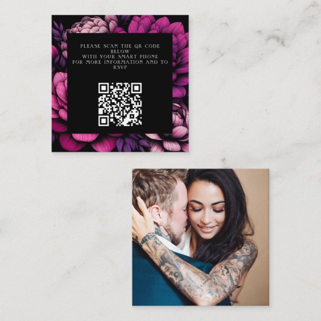 Purple Bold Floral QR Code Enclosure Card (Front/Back)