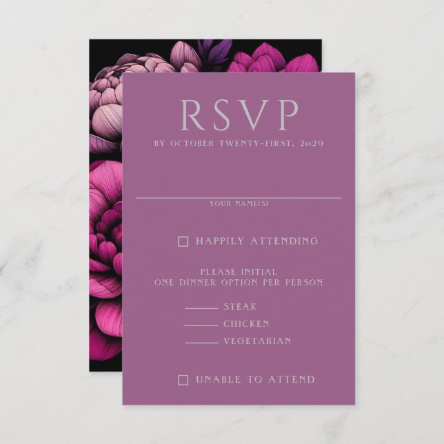 Purple Bold Floral RSVP Card (Front/Back)