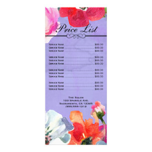 Purple Bold Painted Floral Pop Beauty Salon Price Rack Card