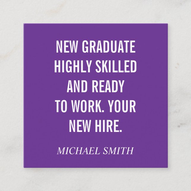 Purple Bold Quote Square Business Card (Front)
