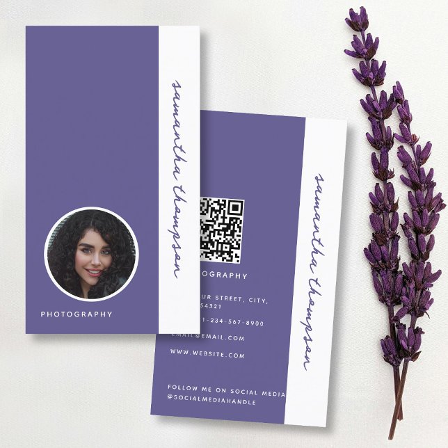 Purple Bold Script Professional Photography  Business Card (Purple Bold Script Professional Photography Business Card)